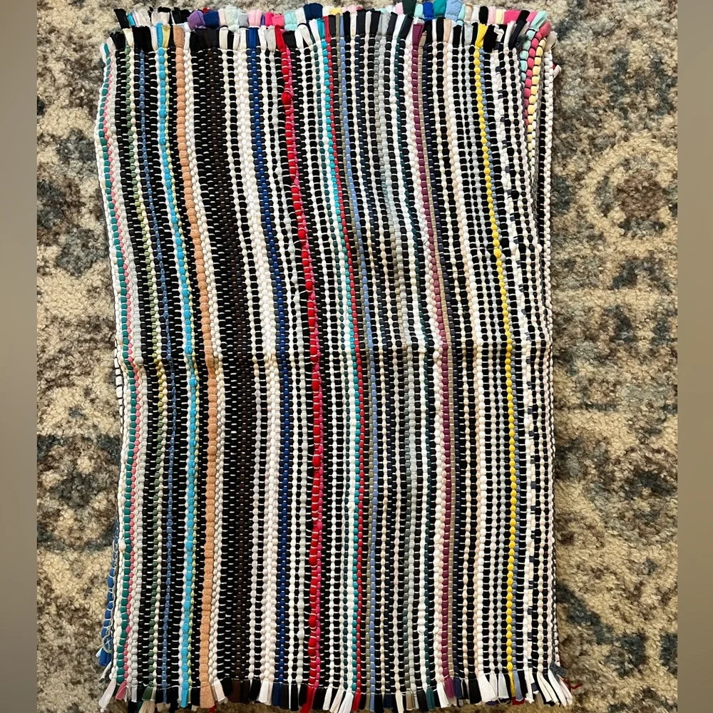 Rag Rugs - set of 6 - polyester upcycled boho rainbow rag rugs